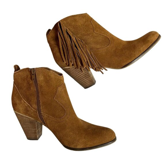 Steve Madden Ohio Brown Suede Fringe Heeled Boots Booties Size 10 M Western - Picture 4 of 7